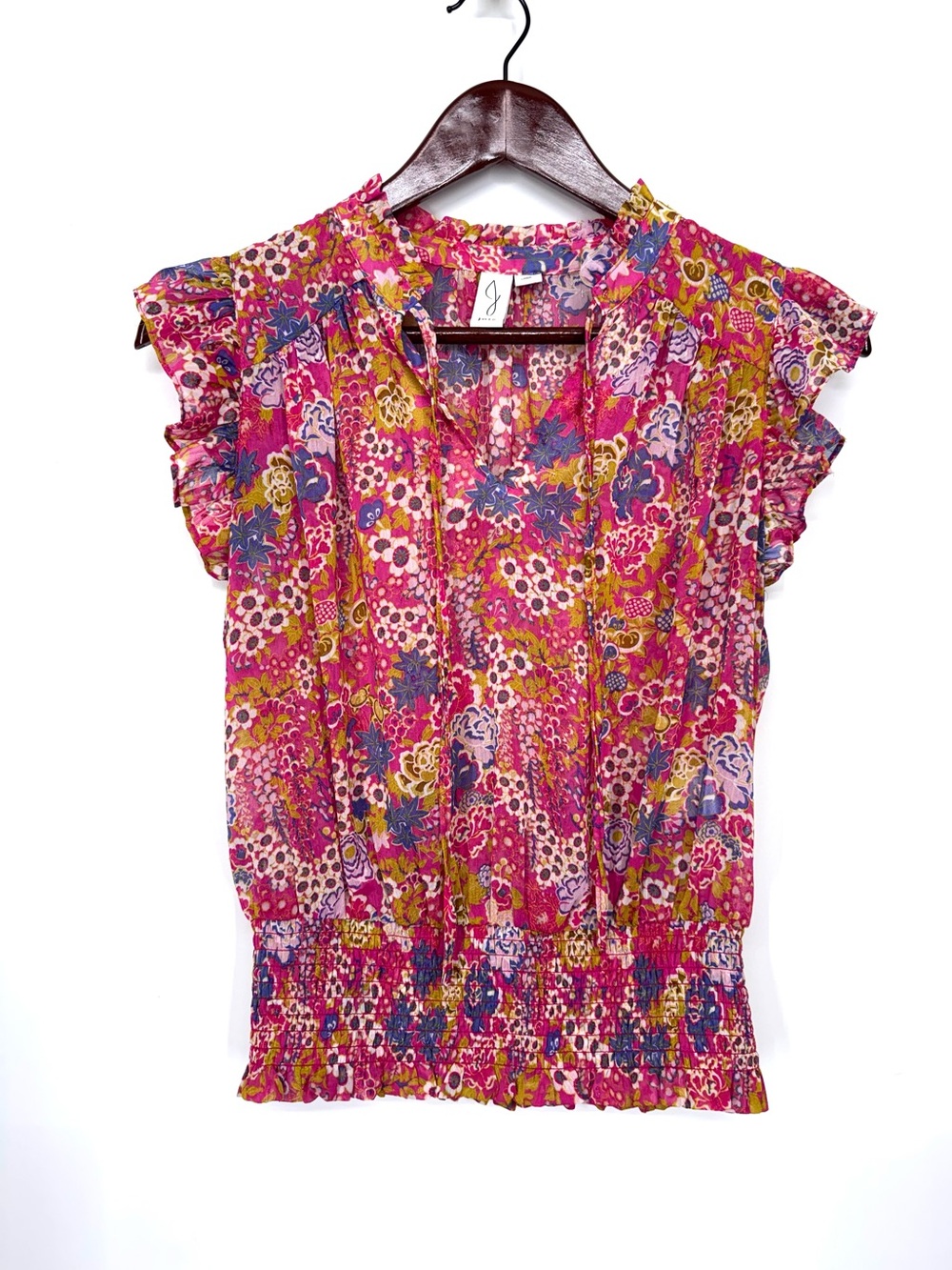 Joie Flutter Cap Sleeve Floral Peasant Top Blouse Pink Purple Mustard Yellow